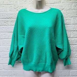 MARLED Sz L Bright Green Textured Round Neck 3/4 Sleeve Pullover Sweater • VGUC‼